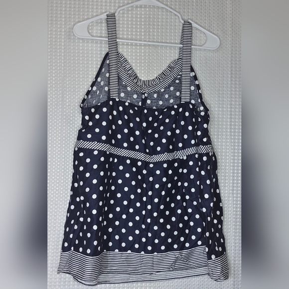 Coastal Chic Polka Dot Tank Top Plus 18/20W Summer Blouse Flowy Navy White - Picture 4 of 9